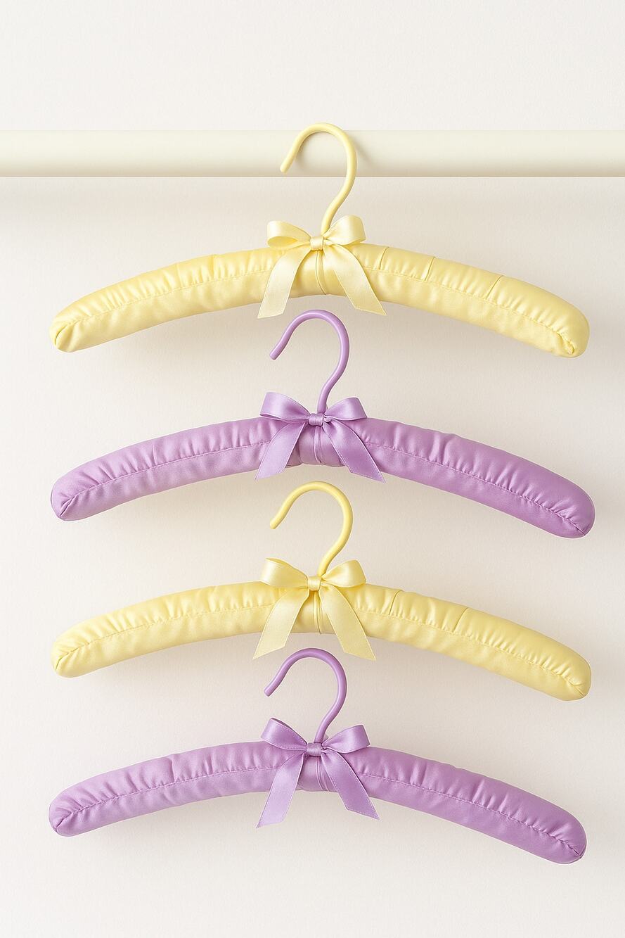 4 Vintage Padded Hangers Purple Yellow